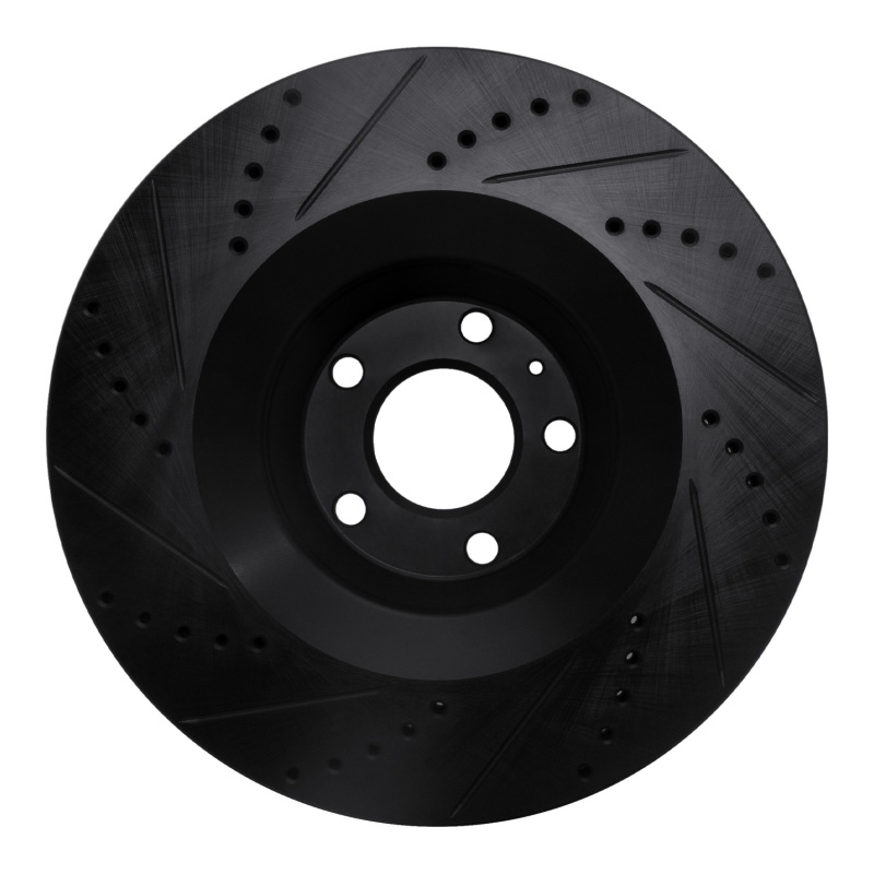 Audi A6 Quattro Brake Rotor (1) - Front Right - R1 Concepts - Drilled & Slotted - Black - `05-`11